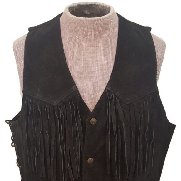 Men’s Country Western Cowboy Suede Leather Fringed Vest with Adjustable Laces - Picture 1 of 3